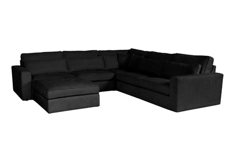 California Boucle Black Right Large Corner Group With footstool